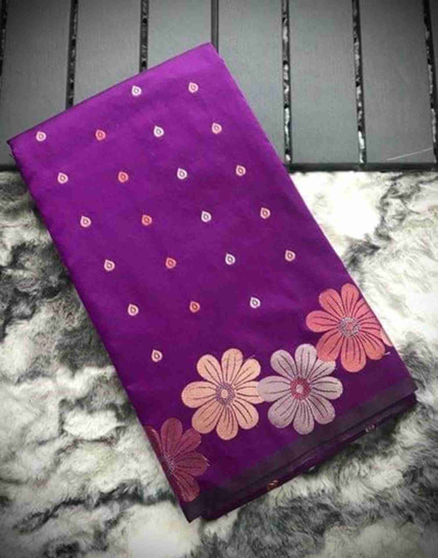 Purple Floral Silk Woven Saree