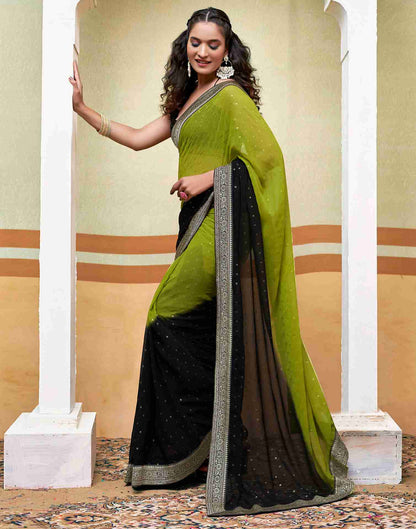 Green Georgette Plain Saree