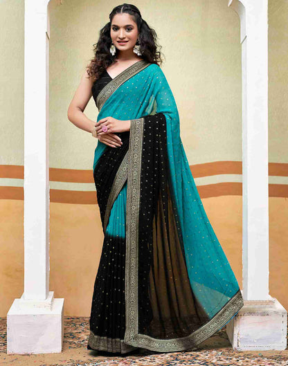 Blue Georgette Plain Saree