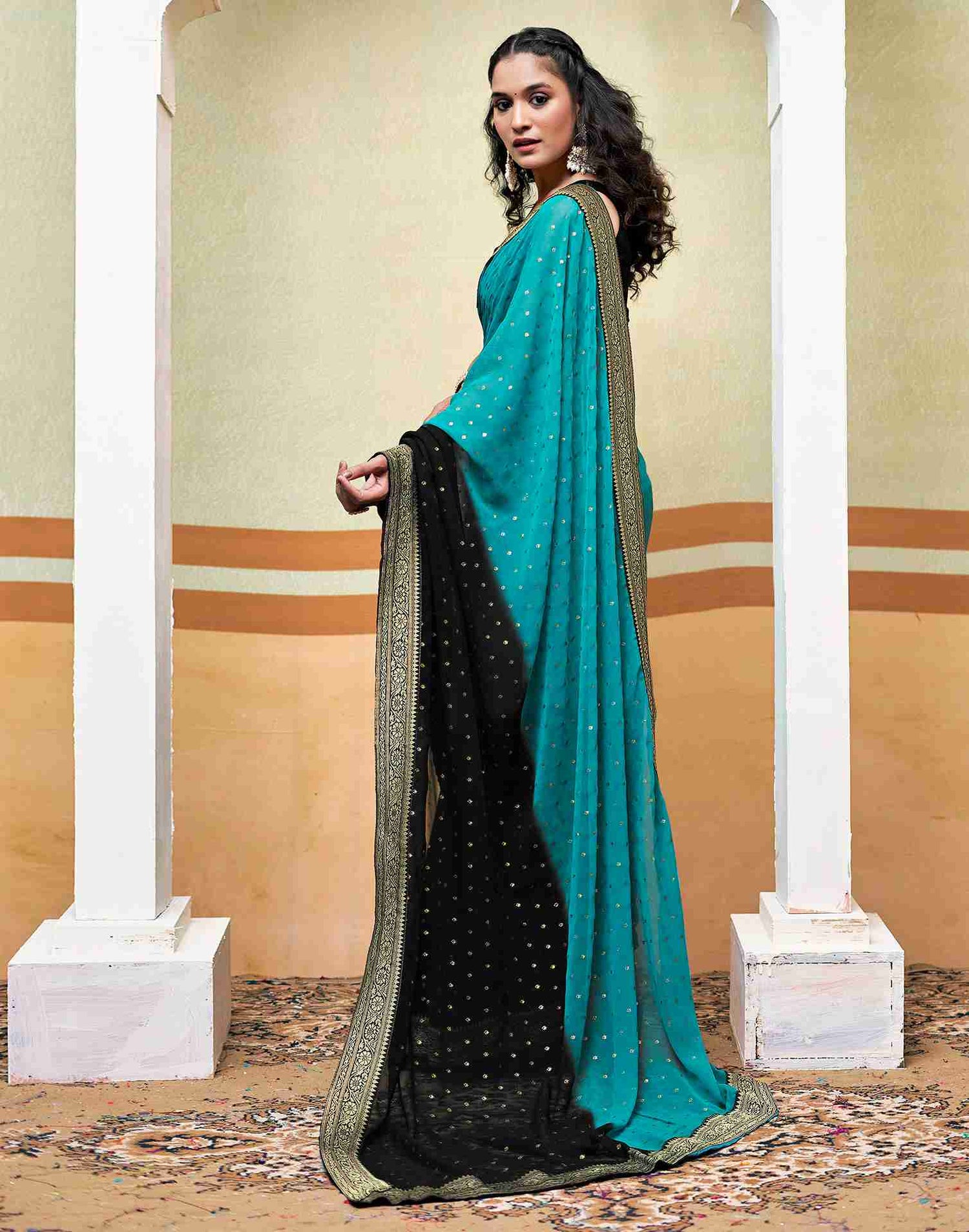 Blue Georgette Plain Saree