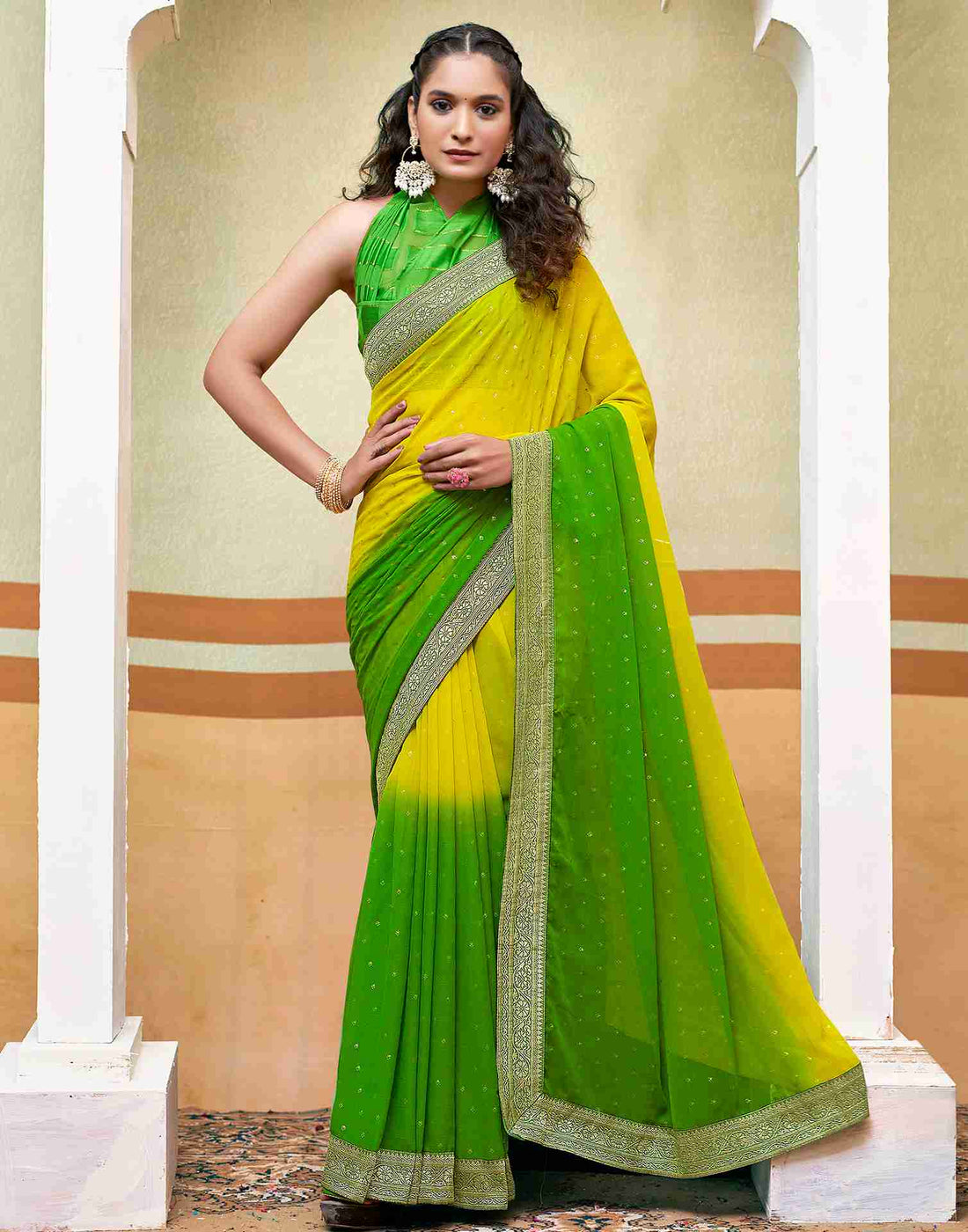 Yellow Georgette Plain Saree