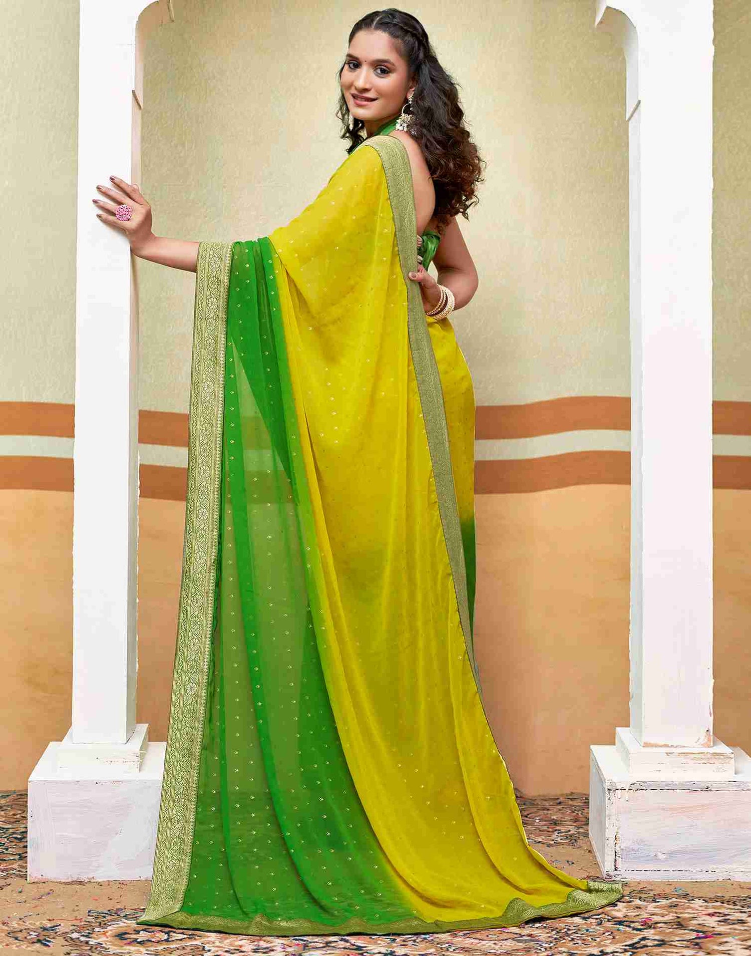 Yellow Georgette Plain Saree