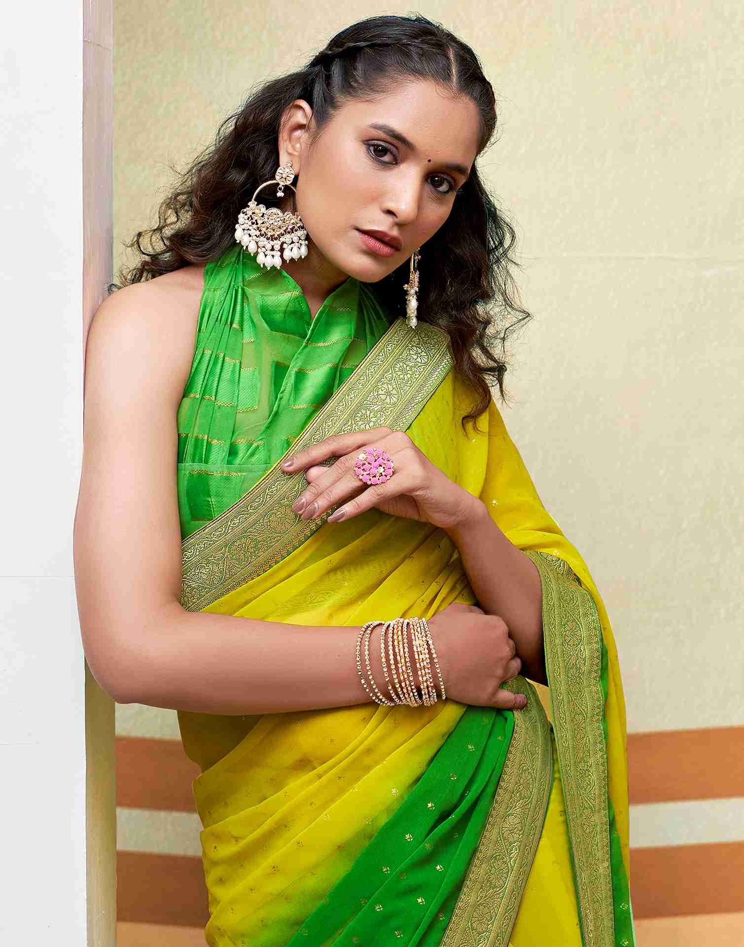 Yellow Georgette Plain Saree