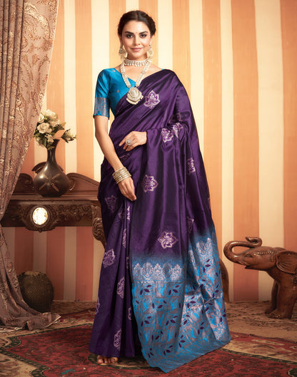 Blue And Purple Weaving Silk Saree