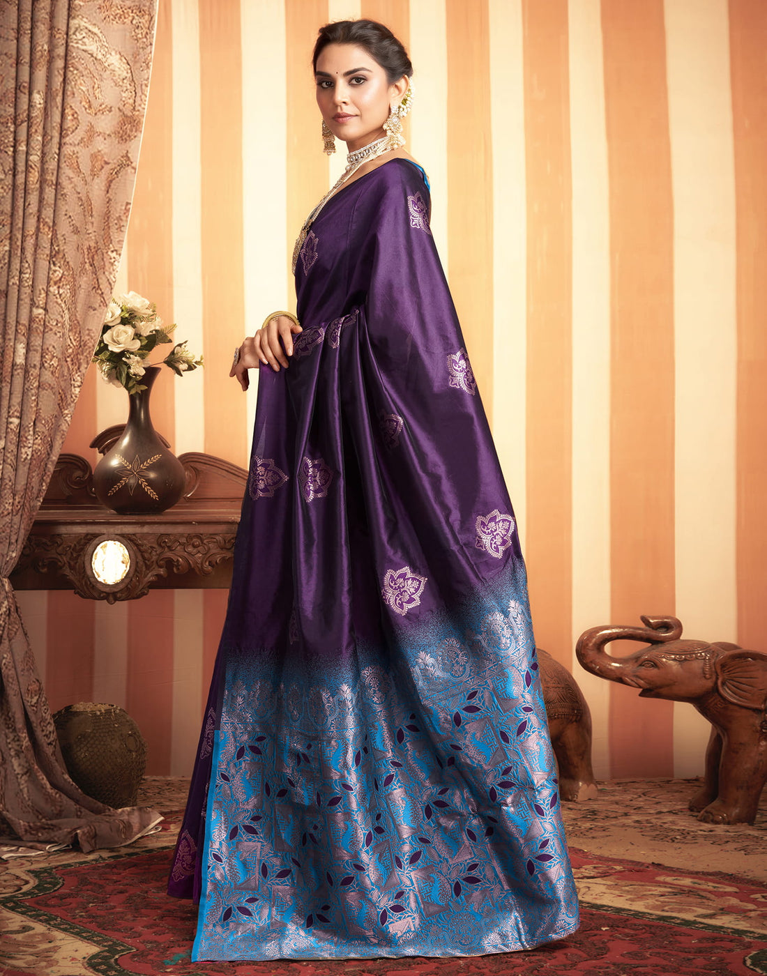 Blue And Purple Weaving Silk Saree