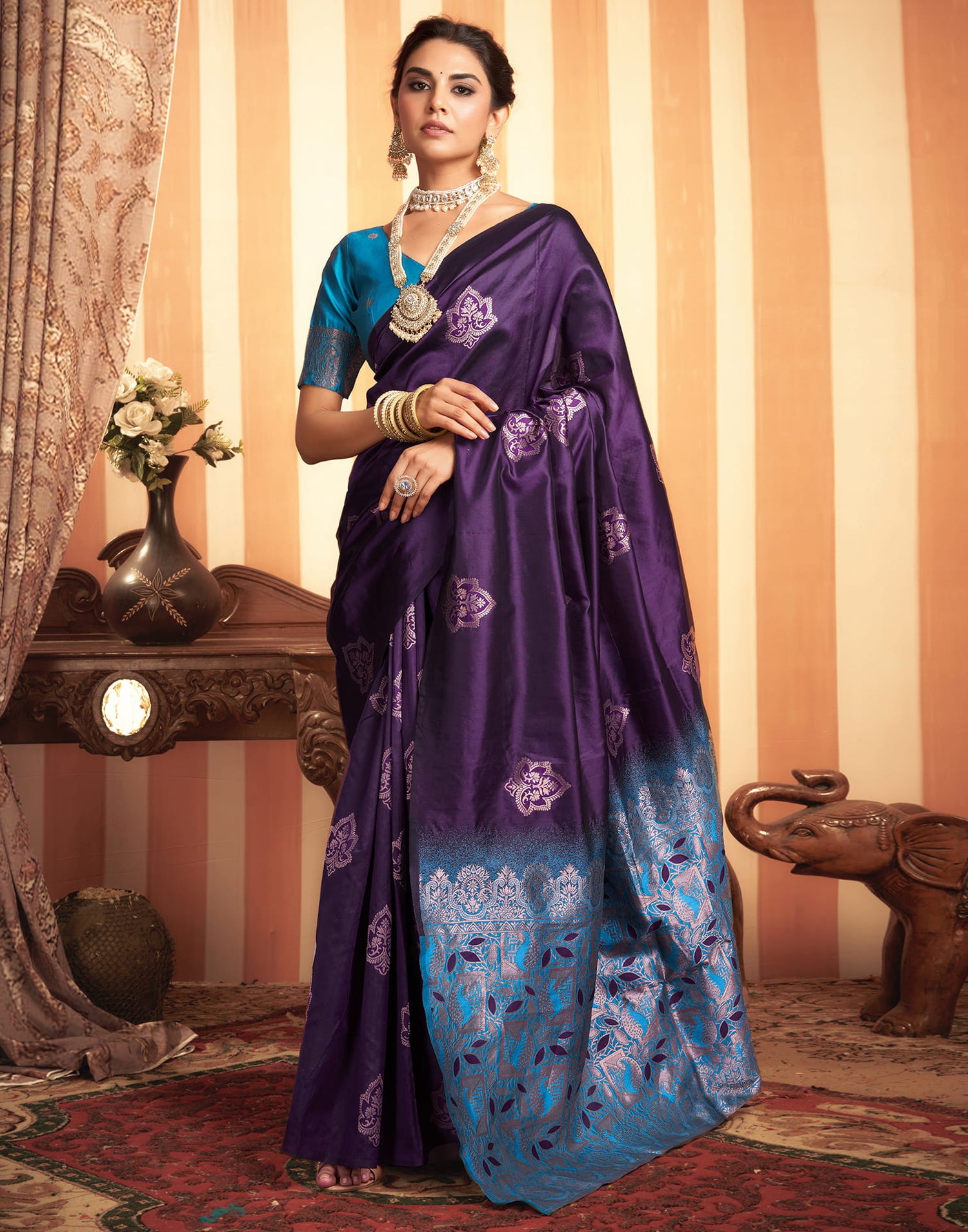 Blue And Purple Weaving Silk Saree