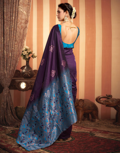 Blue And Purple Weaving Silk Saree