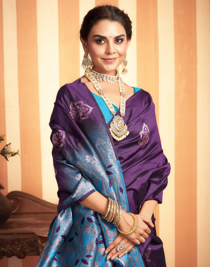 Blue And Purple Weaving Silk Saree