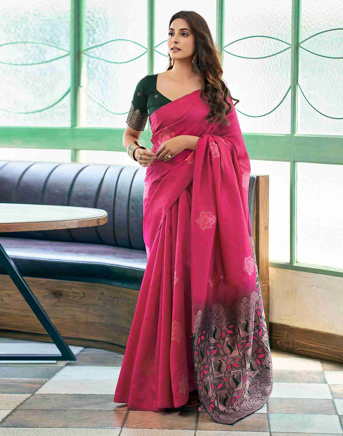 Pink Weaving Silk Saree
