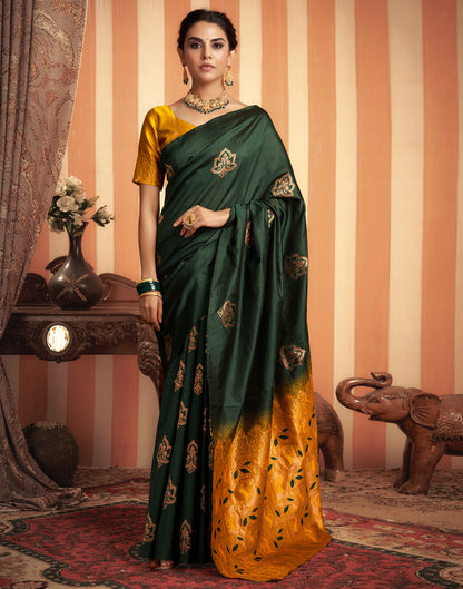 Green And Yellow Silk Weaving Saree