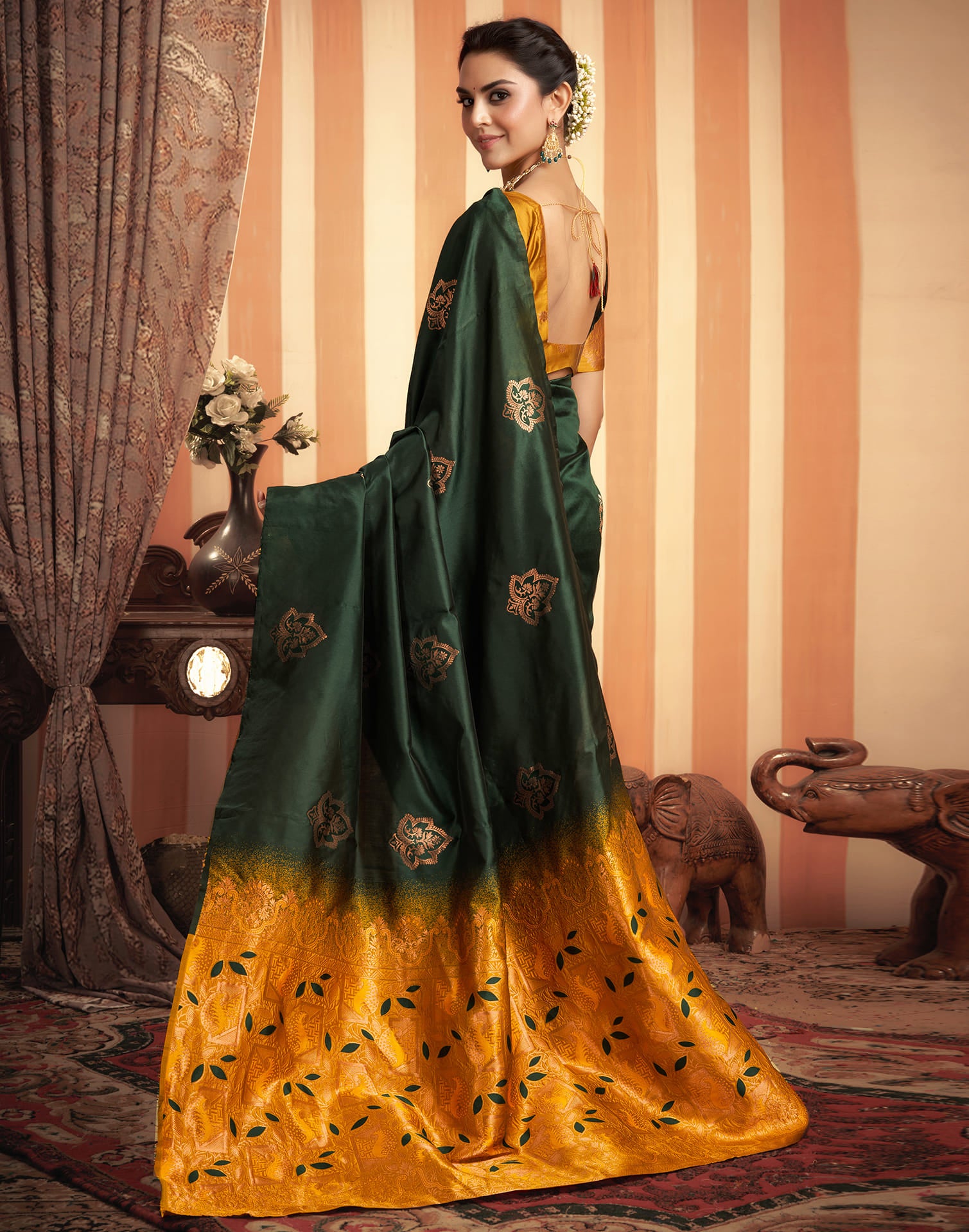 Green And Yellow Silk Weaving Saree