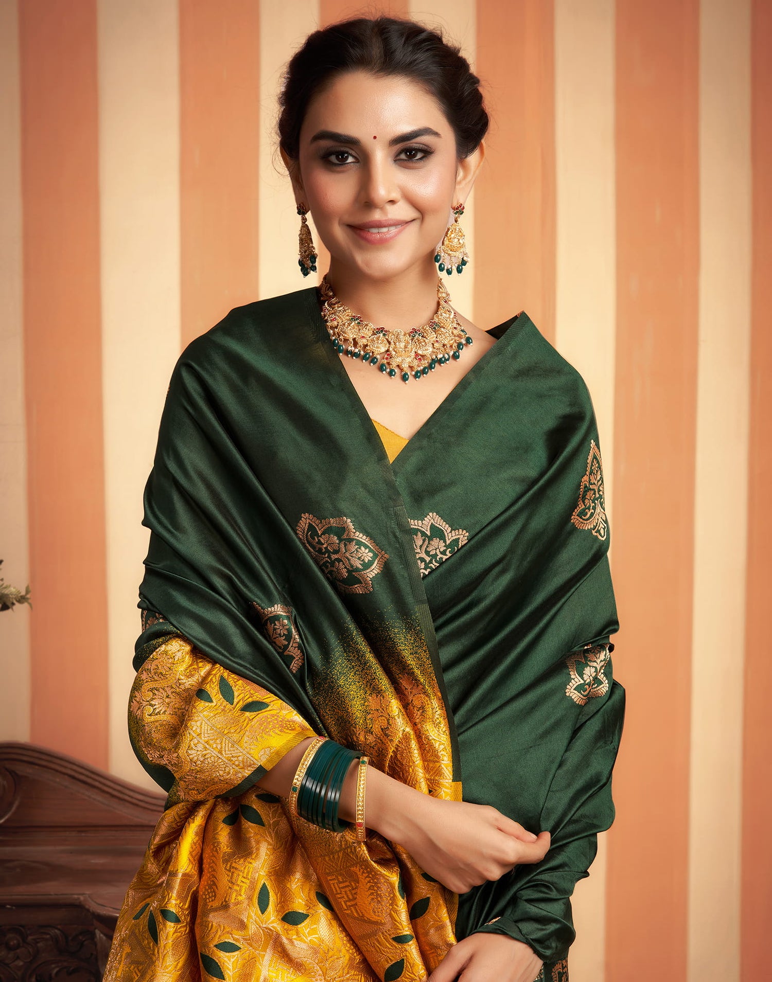 Green And Yellow Silk Weaving Saree