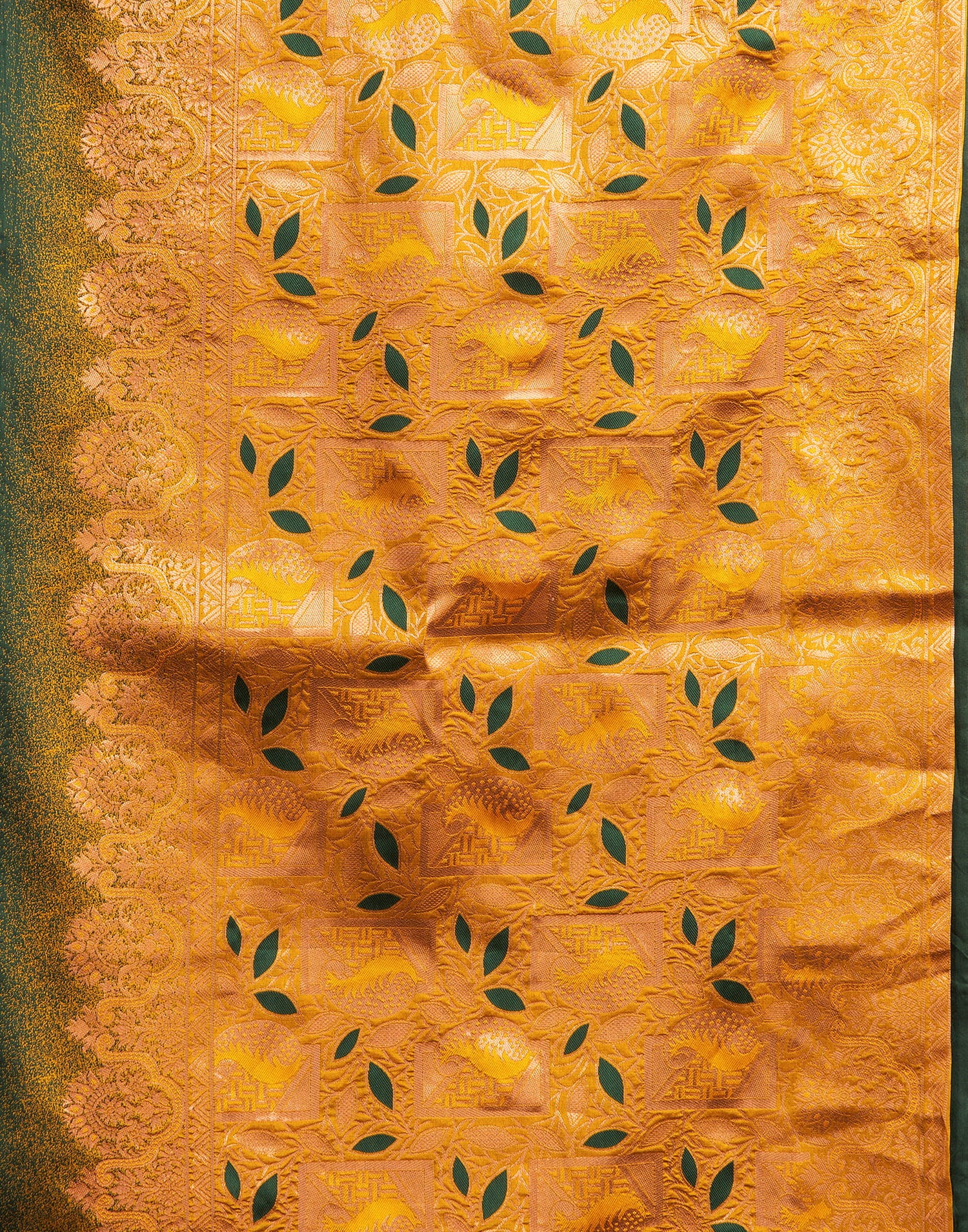 Green And Yellow Silk Weaving Saree