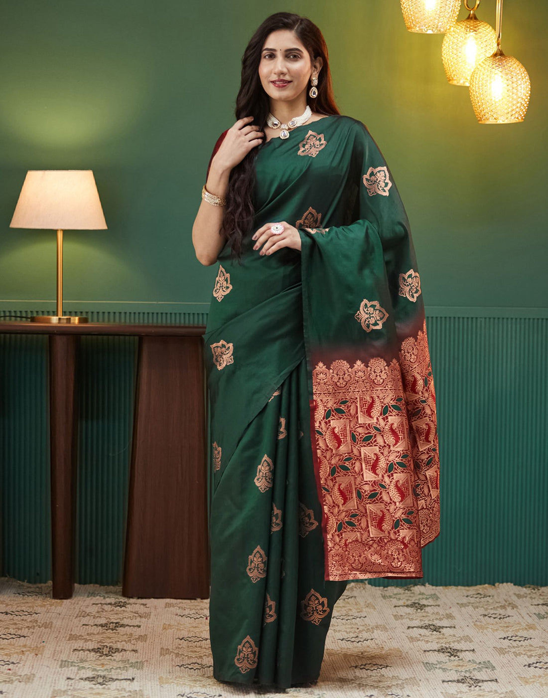 Dark Green Silk Woven Saree