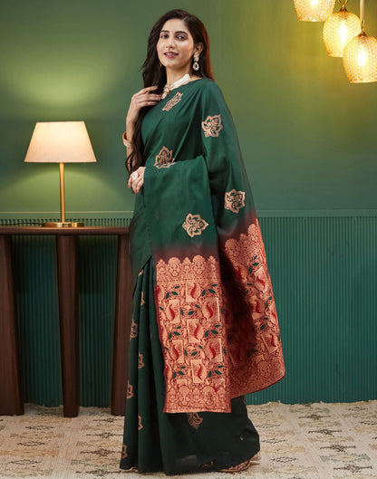 Dark Green Silk Woven Saree