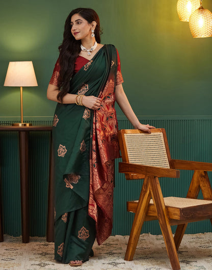 Dark Green Silk Woven Saree