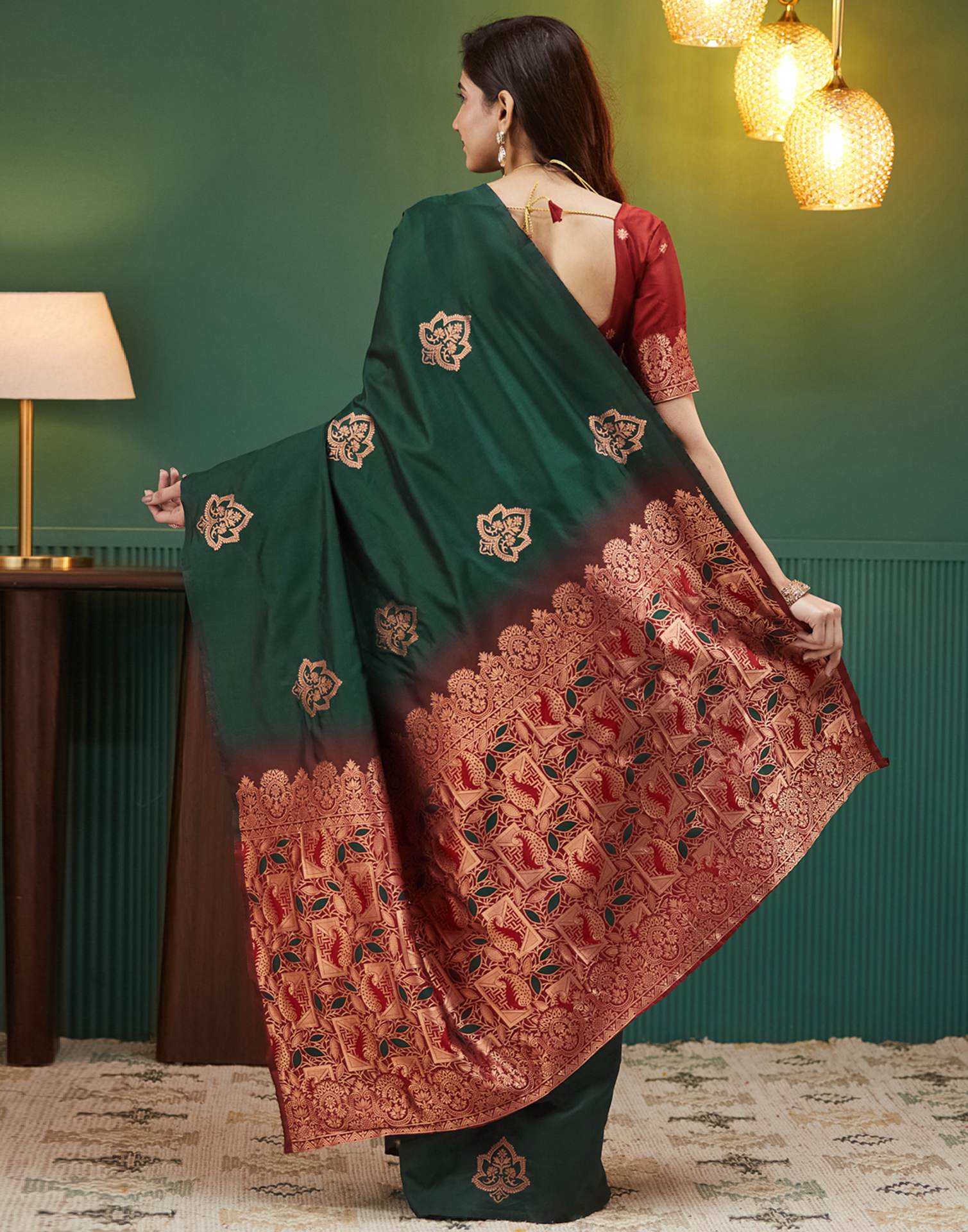 Dark Green Silk Woven Saree