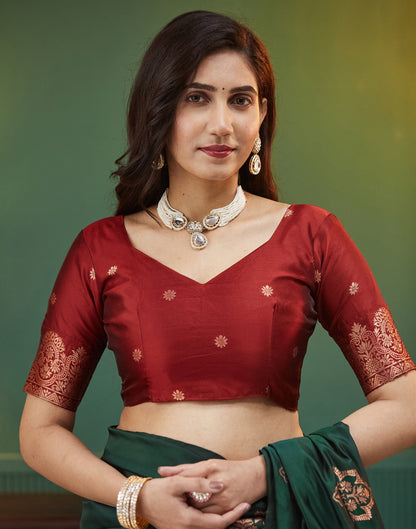 Dark Green Silk Woven Saree