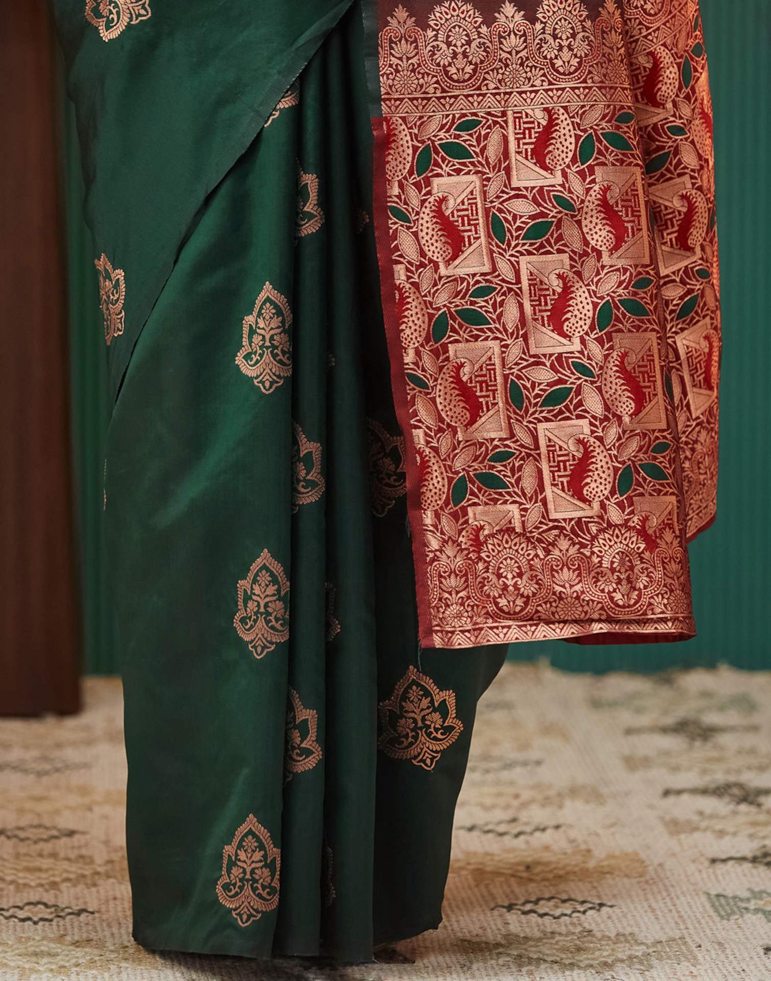 Dark Green Silk Woven Saree