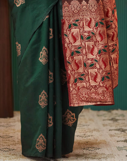 Dark Green Silk Woven Saree