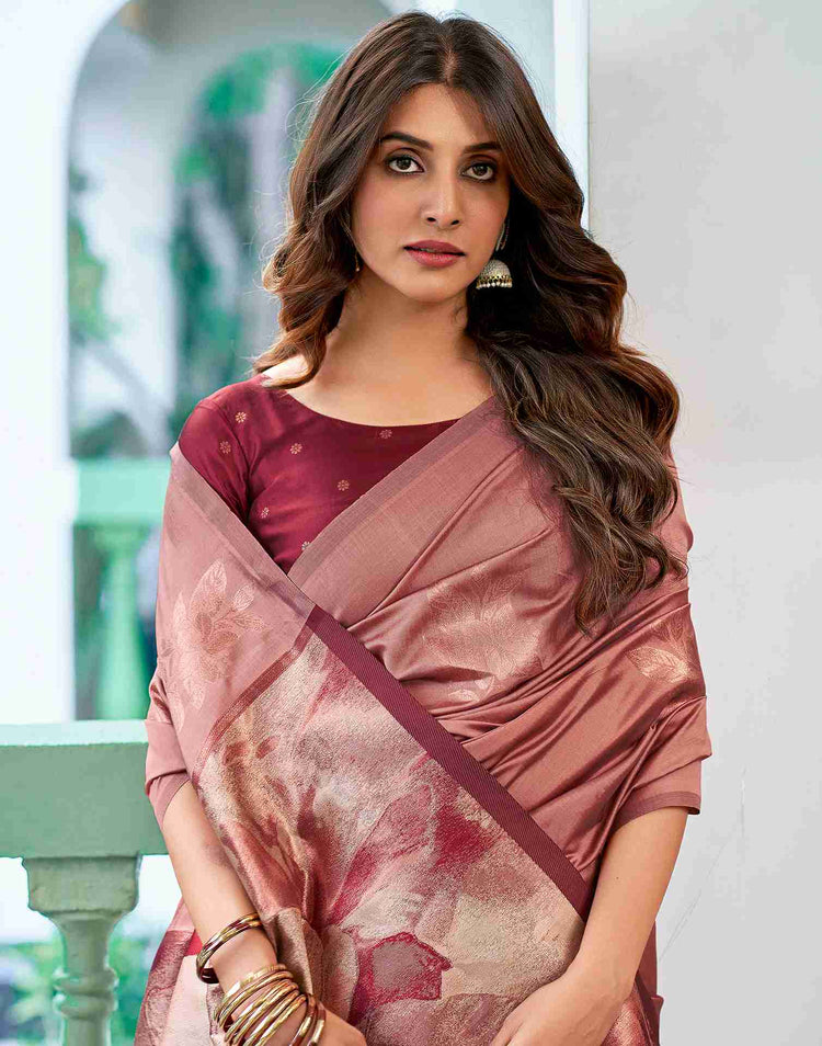 Dark Peach Silk Woven Banarasi Saree