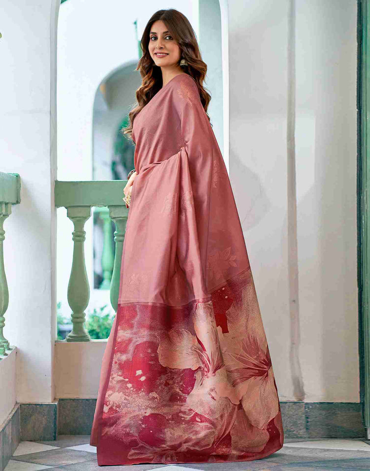 Dark Peach Silk Woven Banarasi Saree