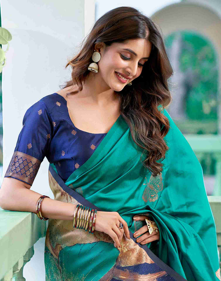 Teal Green Silk Woven Banarasi Saree