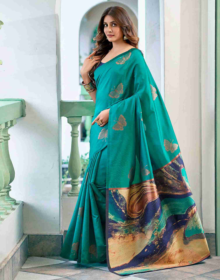 Teal Green Silk Woven Banarasi Saree