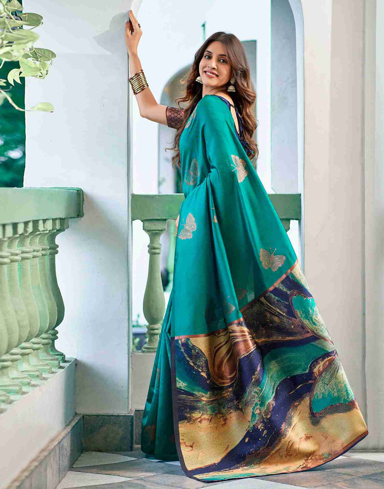 Teal Green Silk Woven Banarasi Saree