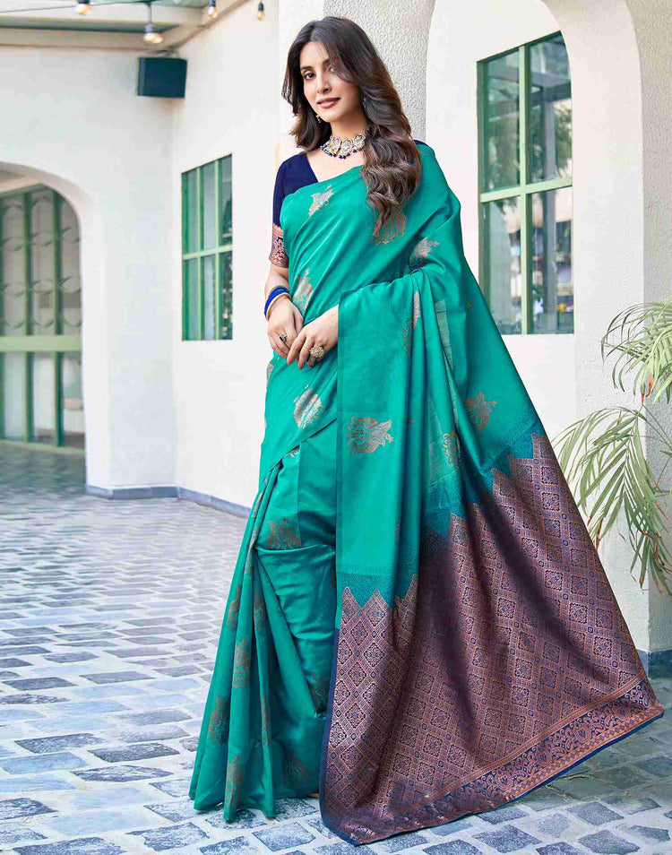 Navy Blue Silk Woven Banarasi Saree