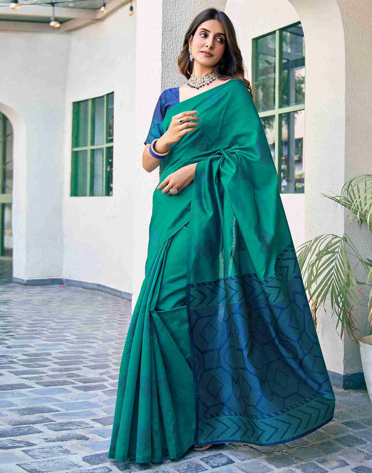 Teal Green Silk Woven Banarasi Saree
