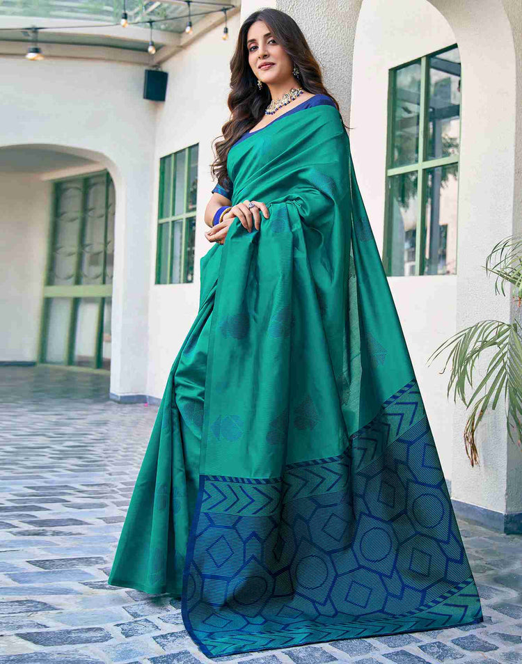 Teal Green Silk Woven Banarasi Saree