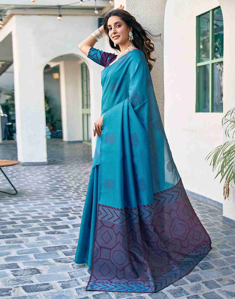 Teal Blue Silk Woven Banarasi Saree