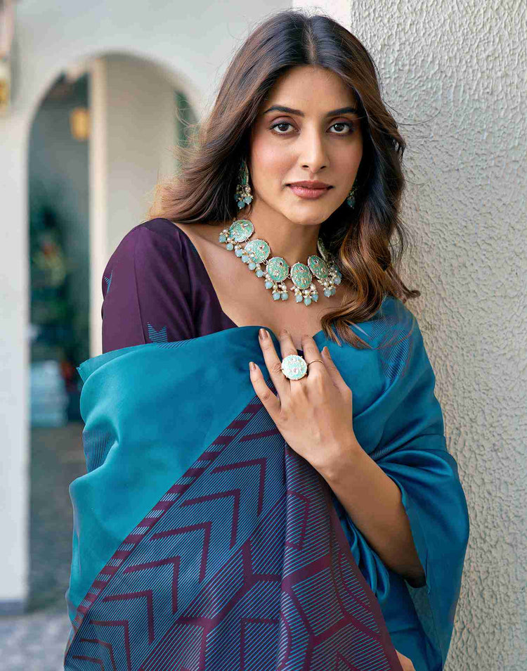Teal Blue Silk Woven Banarasi Saree