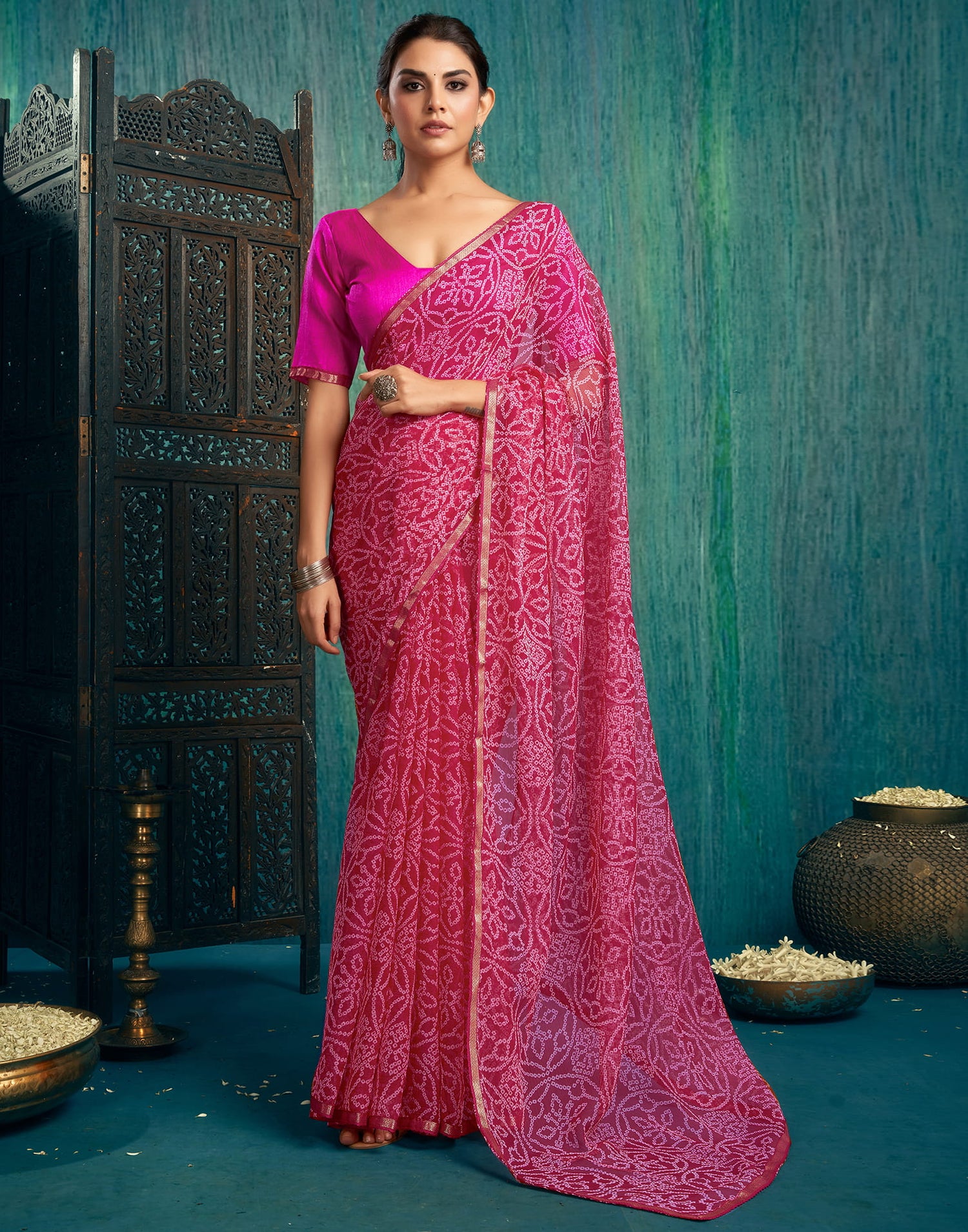 Pink Chiffon Printed Saree