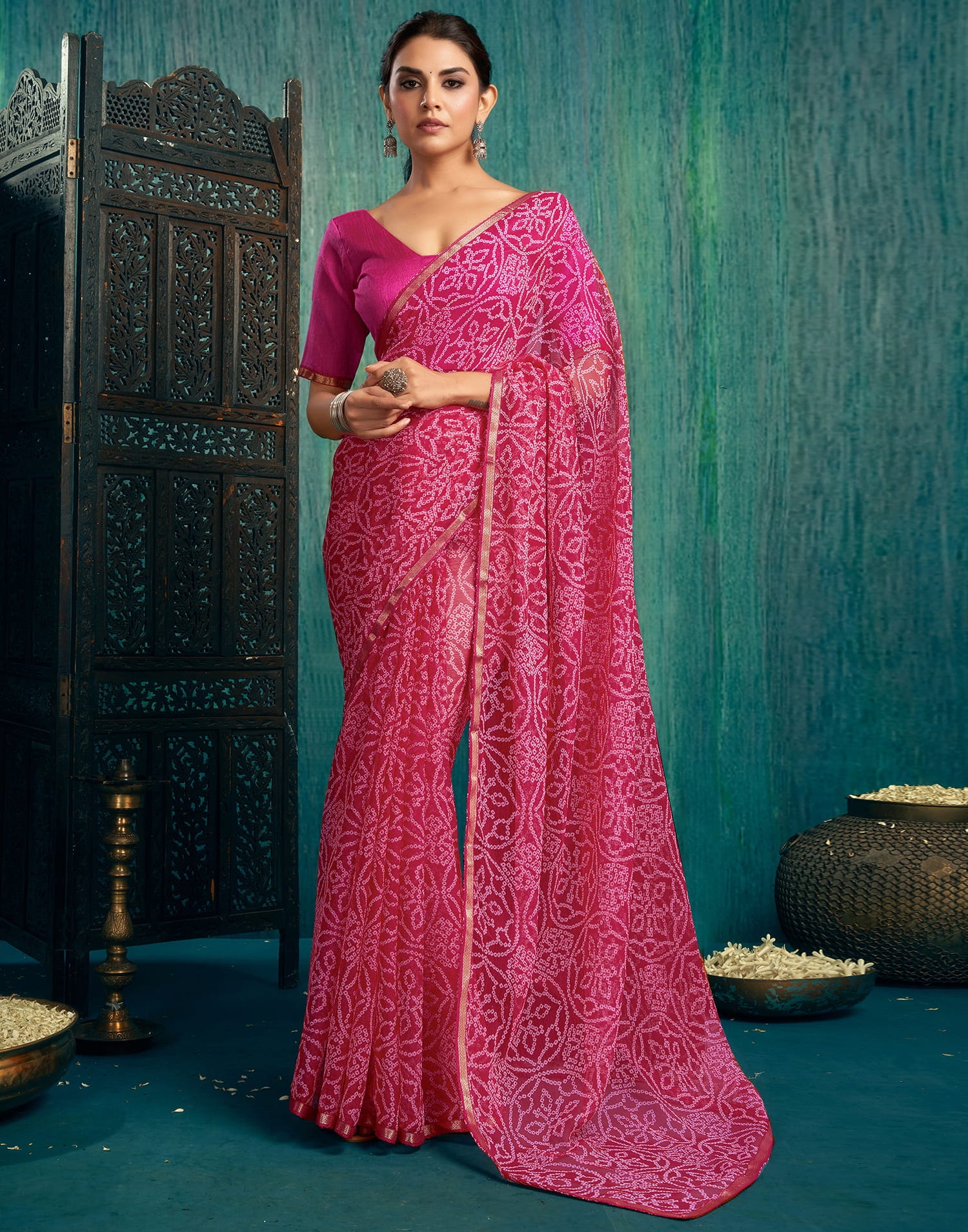 Pink Chiffon Printed Saree