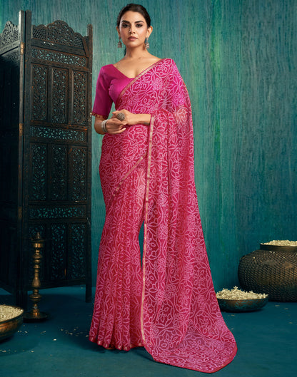 Pink Chiffon Printed Saree