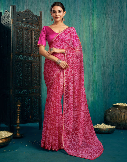 Pink Chiffon Printed Saree