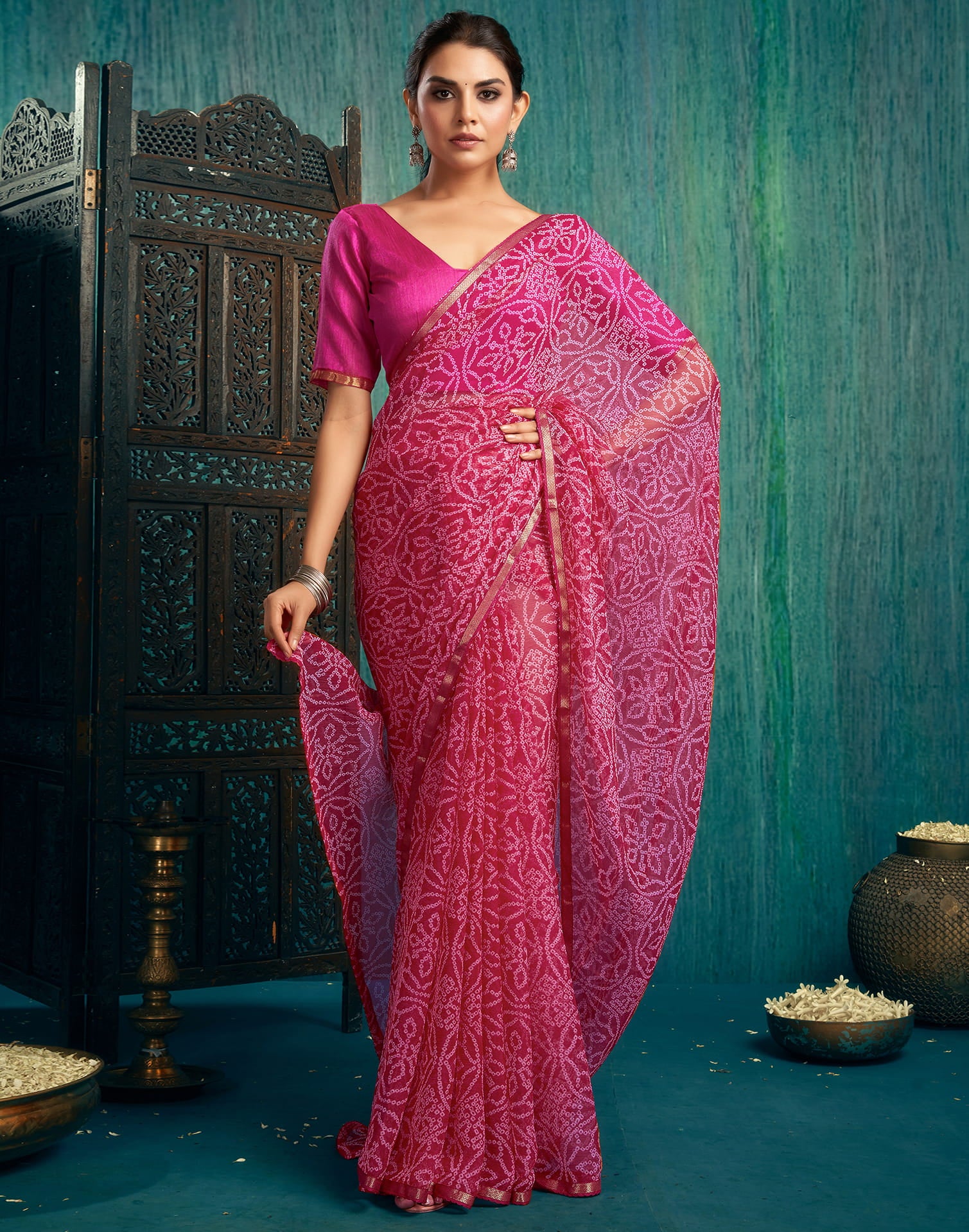 Pink Chiffon Printed Saree