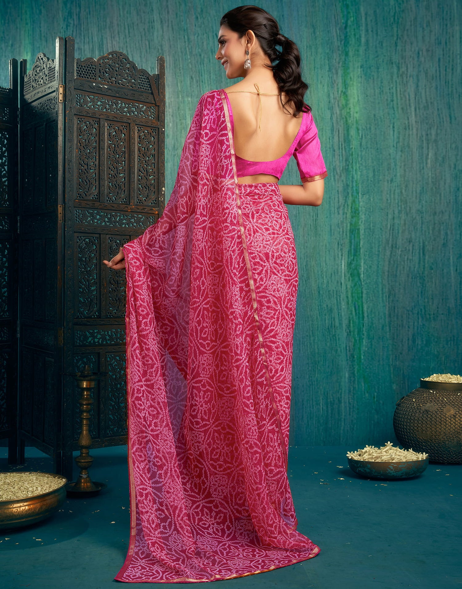 Pink Chiffon Printed Saree