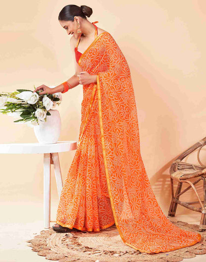 Orange Chiffon Printed Saree