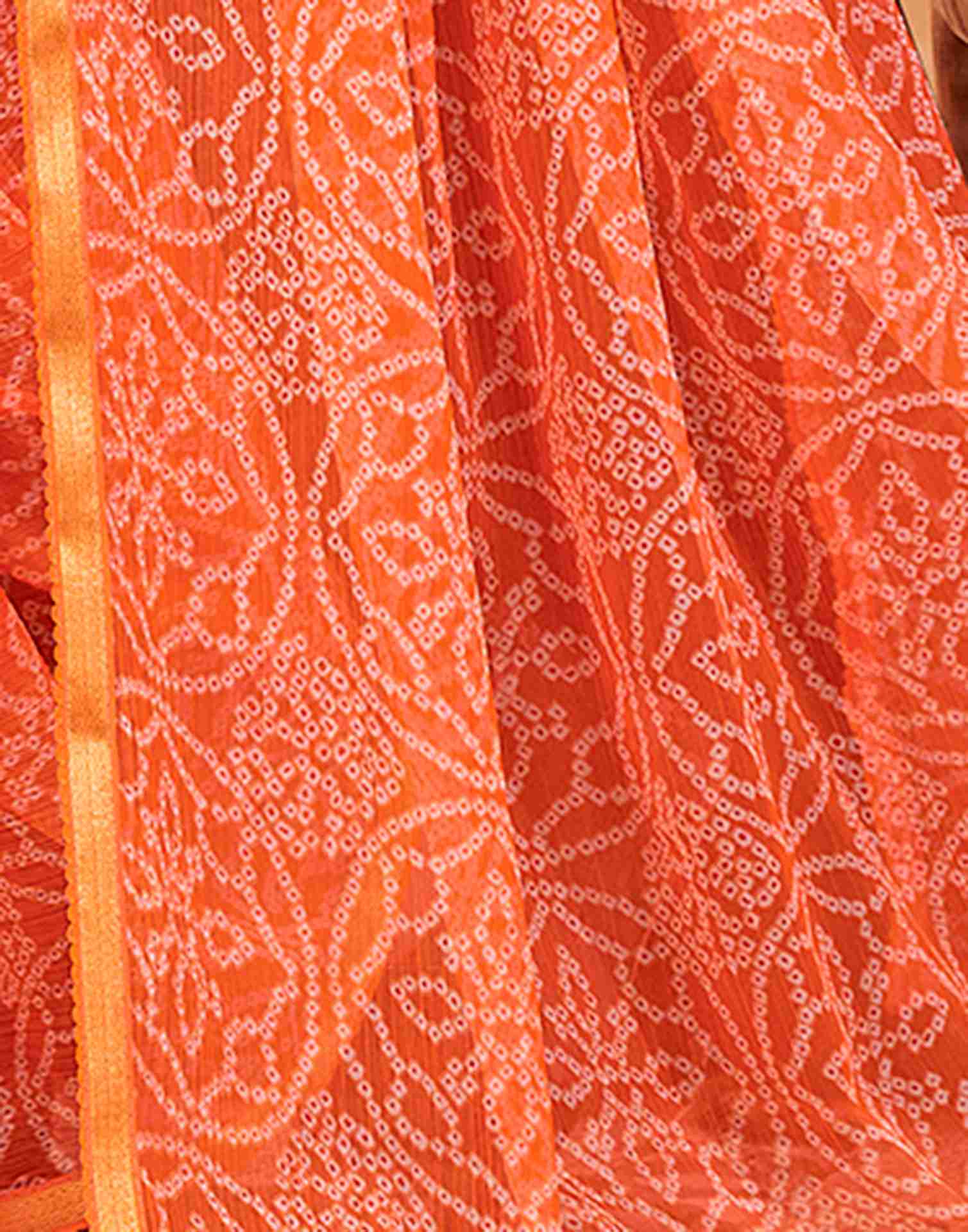 Orange Chiffon Printed Saree