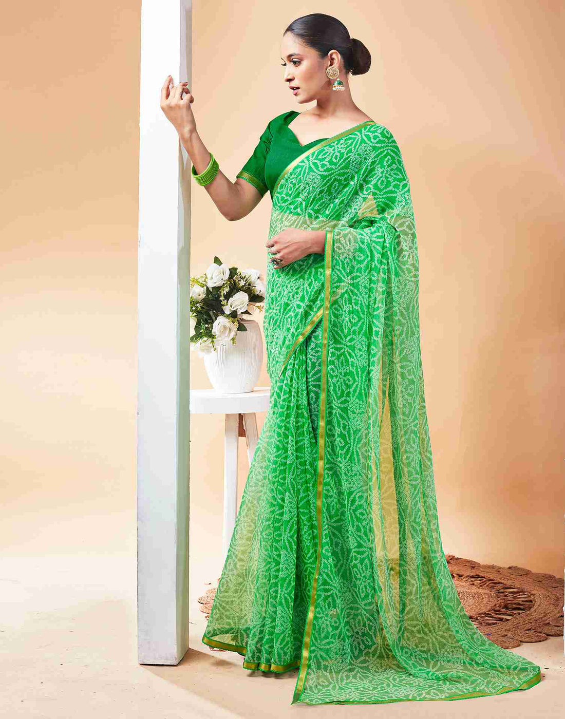 Green Chiffon Printed Saree