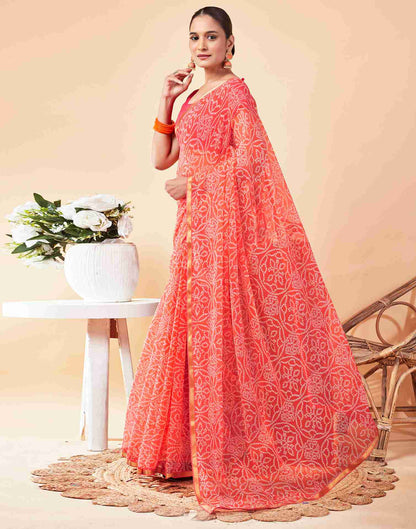 Peach Chiffon Printed Saree