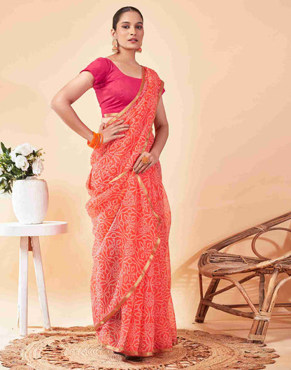 Peach Chiffon Printed Saree