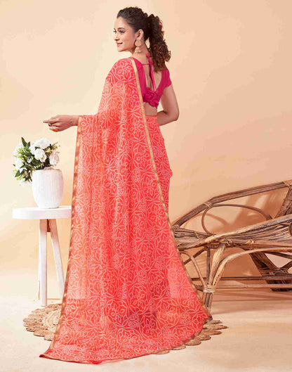 Peach Chiffon Printed Saree