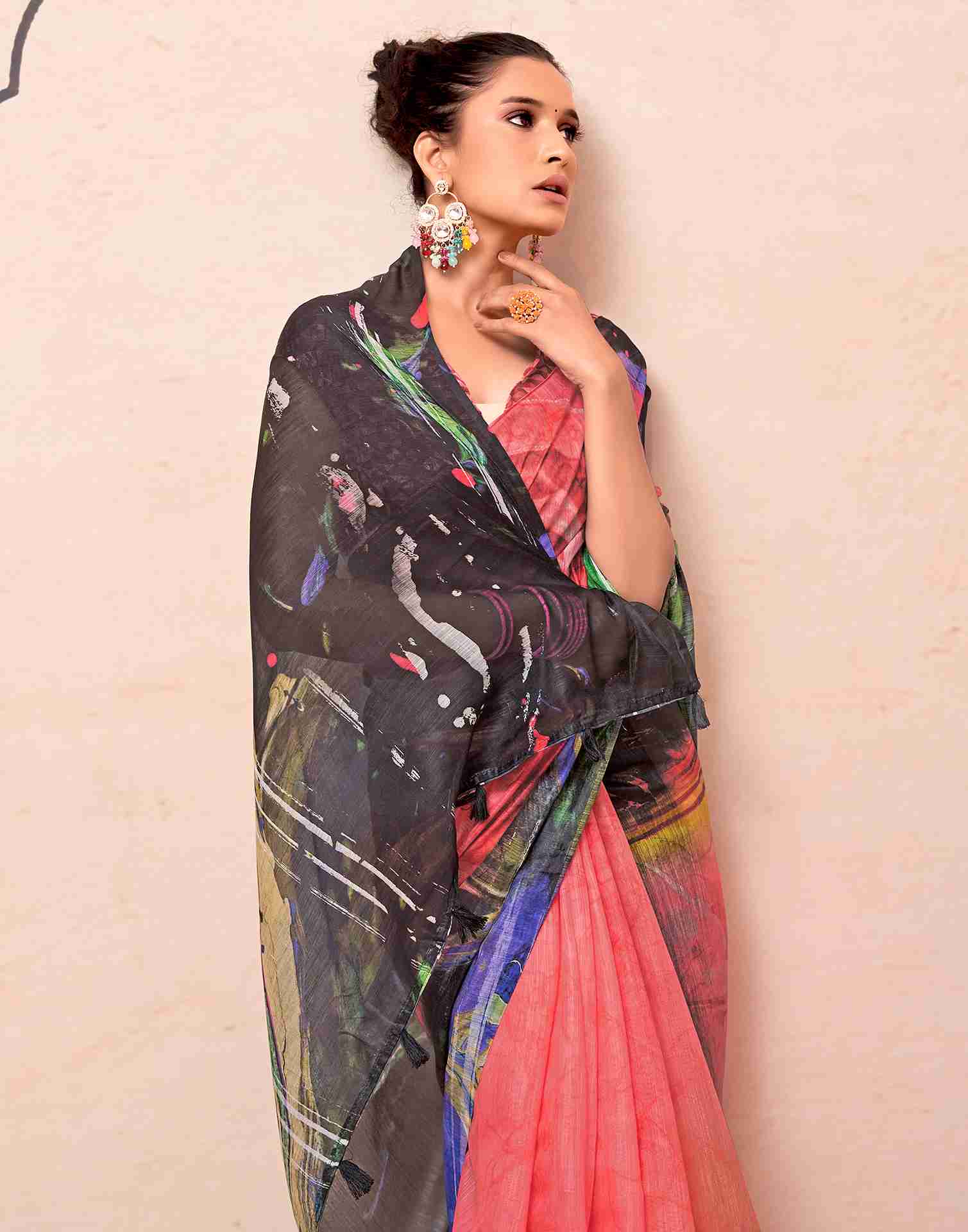 Black Cotton Printed Saree