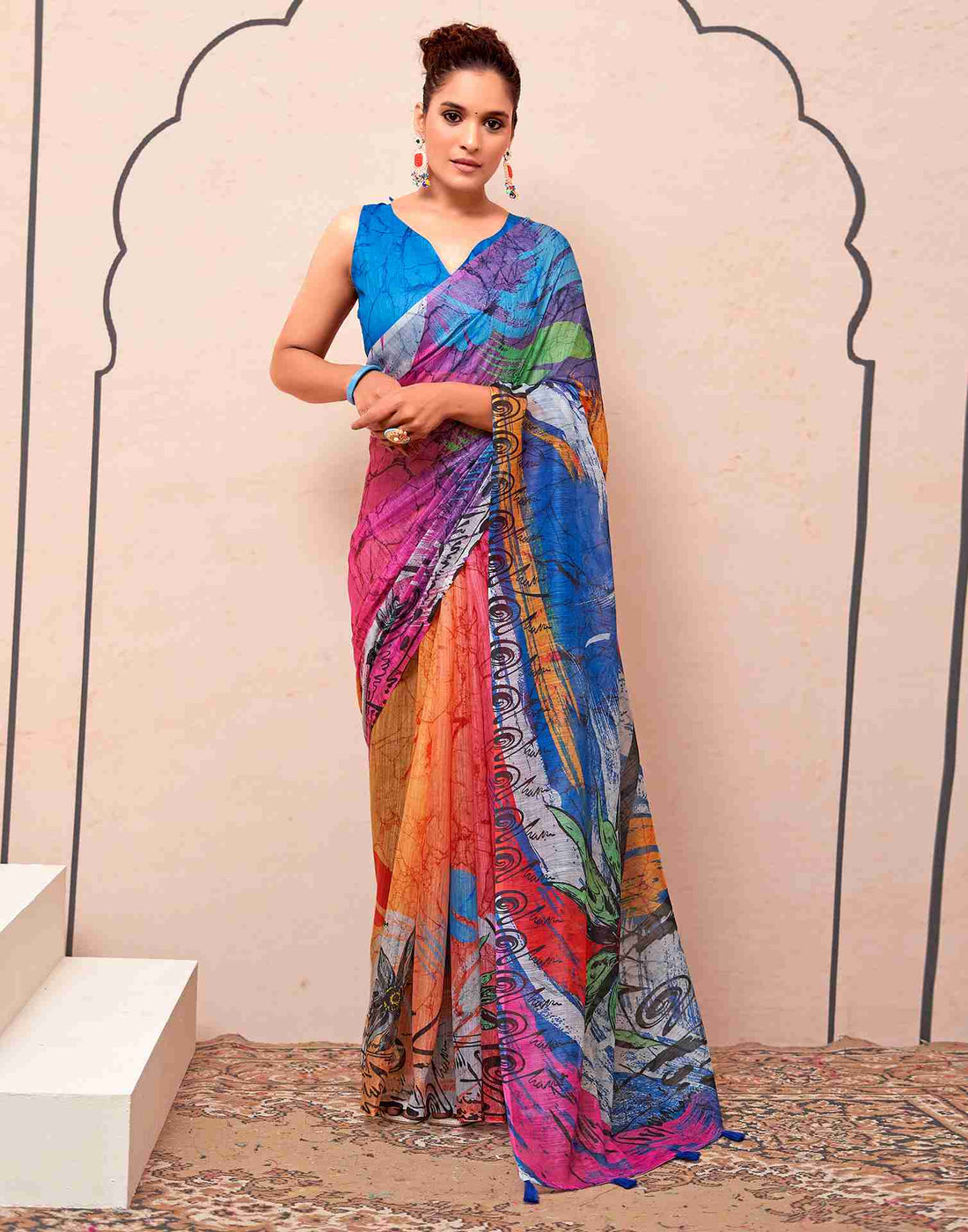 Multicoloured Cotton Printed Saree