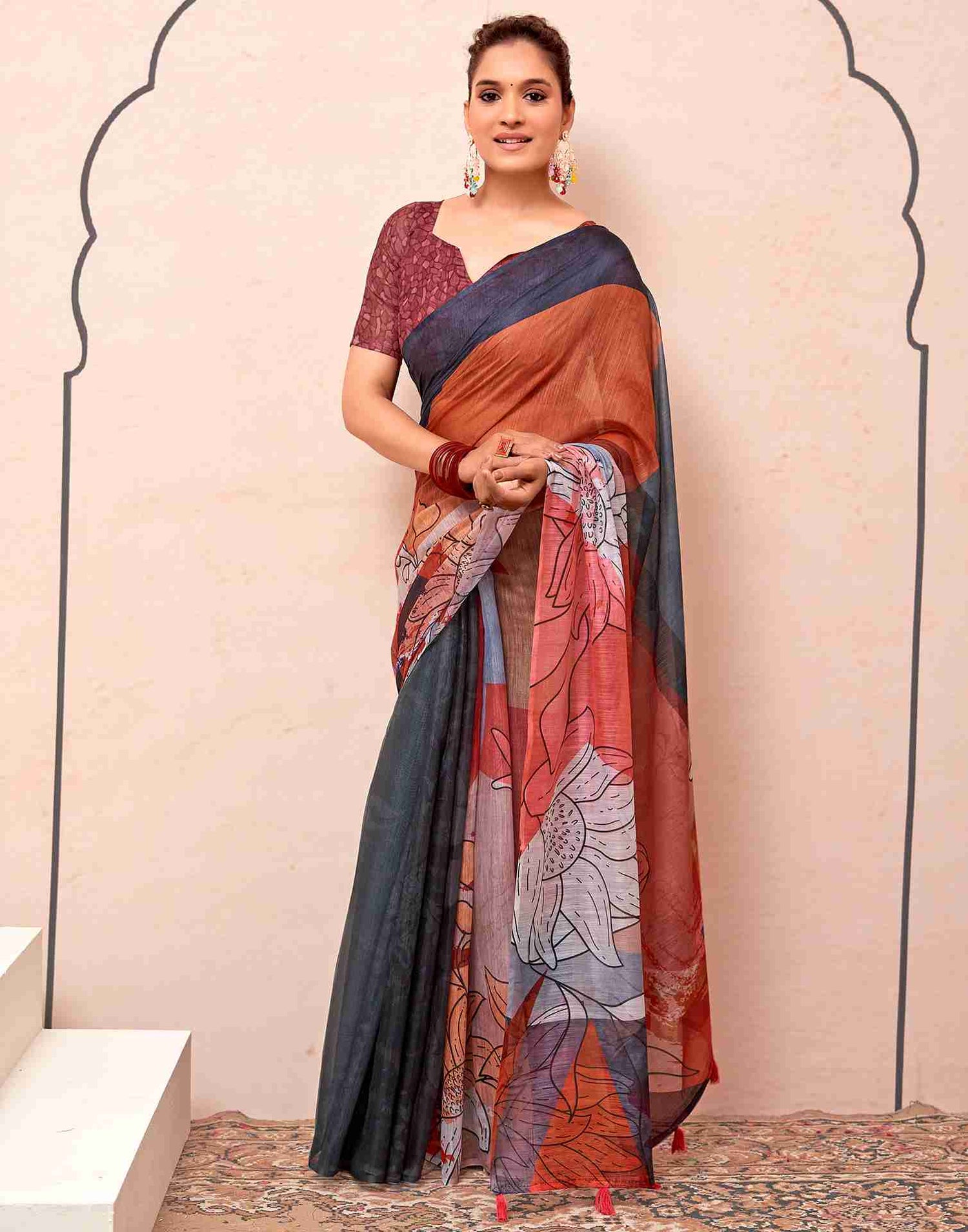 Red Cotton Printed Saree