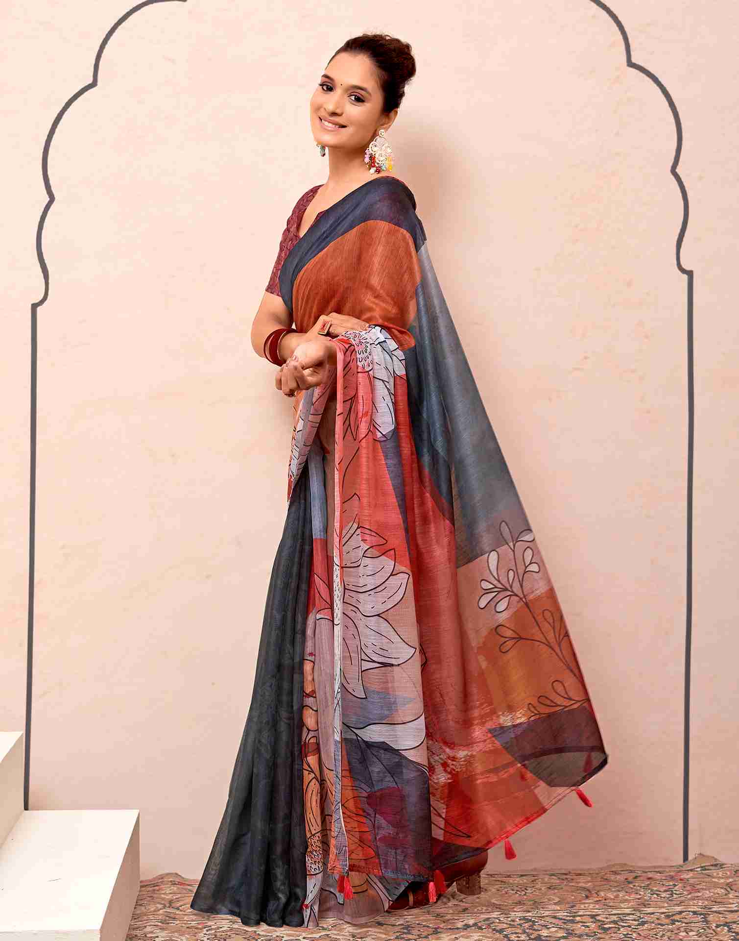 Red Cotton Printed Saree